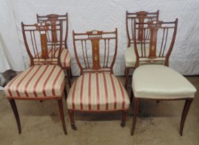 H Chapman & Son, Newcastle-upon-Tyne, set of four inlaid rosewood chairs together with a near