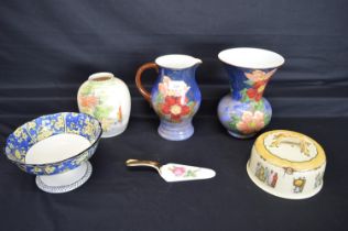 Quantity of Royal Doulton china to comprise: water jug, vase, cheese dome (no base) and centre