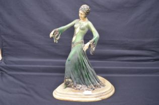 20th century resin Art Deco figure of a dancing lady in green dress - 19" tall Please note