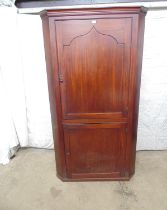 19th century mahogany corner cabinet of two doors opening to reveal fixed shelves - 39" x 72.25"