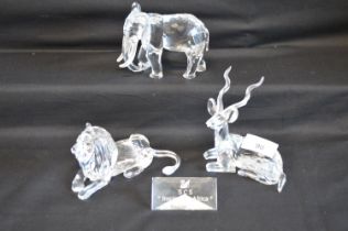 Set of three Swarovski Collectors Society Annual Figures and title plaque Inspirational Africa to