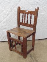 Georgian carved oak hall chair with solid seat Please note descriptions are not condition reports,