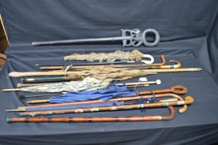 Quantity of walking sticks to include: parasols, baton and riding crop Please note descriptions
