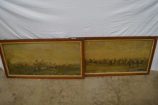 Pair of coloured horse racing prints, in glazed oak frames - 42" x 19.25" each Please note