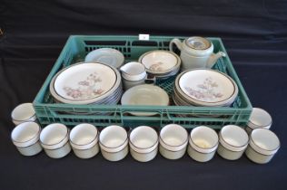 Quantity of Denby Romance pattern table ware to comprise: teapot, milk jug, eleven cups, twelve