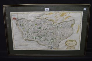 Robert Morden coloured map of Kent, in glazed black frame - 25" x 14" Please note descriptions are