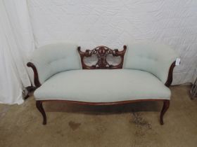 Conversation settee with carved walnut frame, standing on cabriole legs - 57" x 22" x 32.5" tall