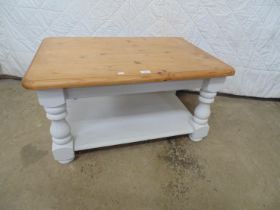 Pine two tier coffee table the turned legs and lower tier painted white - 35.5" x 24" x 19" tall
