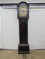 William Hayler, Chatham, chinoiserie style grandfather clock with brassed face, seconds dial,