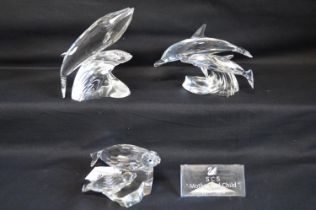 Set of three Swarovski Collectors Society Annual Figures and title plaque Mother & Child to