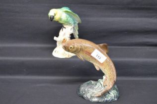 Beswick figure of a Leaping Trout No. 1032 together with a Beswick figure of a Parakeet no. 930