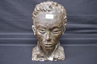 Painted plaster bust of a young man - 15" tall Please note descriptions are not condition reports,
