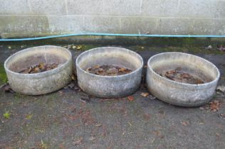 Set of three circular dish planters - 24.5" dia x 9" deep Please note descriptions are not condition