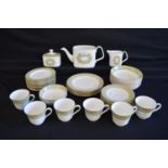 Royal Doulton Sonnet pattern part teaset to comprise: teapot (no lid), milk jug, lidded sugar