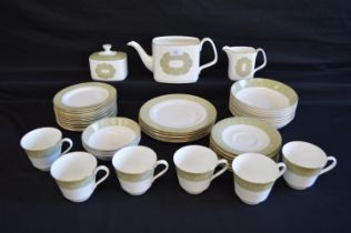 Royal Doulton Sonnet pattern part teaset to comprise: teapot (no lid), milk jug, lidded sugar