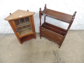 Oak Canterbury with two sections under a book rack - 17.5" x 6.5" x 27.5" tall together with a