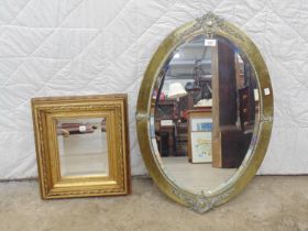 Oval brass framed mirror with bevelled glass - 19.75" x 30" and a rectangular gilt framed mirror