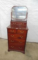 Mahogany dressing chest having three long graduated and two short drawers with swing frame box