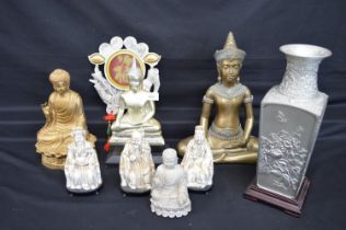 Group of various Buddha figures together with other figures and pewter vase Please note descriptions