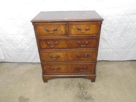 Mahogany chest of three long and two short drawers with brass swan neck handles - 30" x 17.5" x 35.