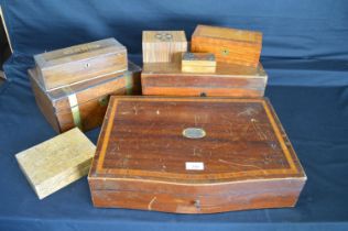 Group of wooden boxes to include: canteen and writing slope etc Please note descriptions are not