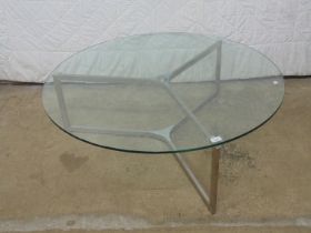 Gallotti & Radice style circular chrome based glass topped coffee table - 43.25" dia x 14.75" tall