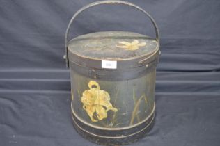 Painted vintage flower bucket with swing handle and lid Please note descriptions are not condition