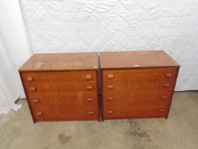 Pair of Stag mid century chests of drawers with four long drawers each - 30" x 27" each Please