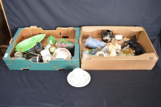 Two boxes of china and glassware to include: Beswick dish, Wedgwood Mirabelle trio and Royal