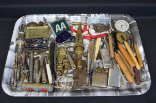 Tray of sundry items to include: corkscrews, lighters, pen nibs etc Please note descriptions are not