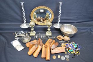 Collection of sundry items to include: pair of mantel urns/candlesticks, jewellery and mirror etc