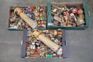 Three boxes of Kokeshi dolls etc Please note descriptions are not condition reports, please
