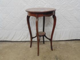 Inlaid rosewood two tier occasional table standing on cabriole legs Please note descriptions are not