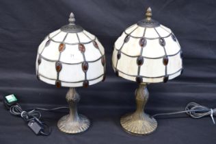 Two modern Tiffany style table lamps - 14" and 15" tall Please note descriptions are not condition