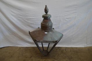 Hexagonal copper lamp post top - approx 37" tall Please note descriptions are not condition reports,