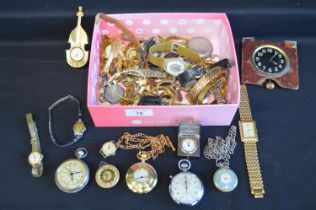 Box of various wrist and pocket watches Please note descriptions are not condition reports, please