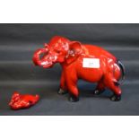 Royal Doulton red flambe figure of an elephant - 6.25" tall together with one other of a duck - 3.