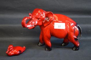 Royal Doulton red flambe figure of an elephant - 6.25" tall together with one other of a duck - 3.