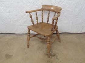 Elm Captains chair with turned spindles, legs and stretchers Please note descriptions are not