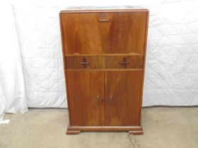 Mid century mahogany drinks cabinet the top opening to reveal mirrored section over single drawer