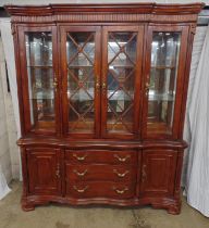 Reproduction mahogany display cabinet with shaped front - 67.5" x 80.25" Please note descriptions