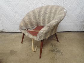 Mid century tub style chair with black and beige upholstery Please note descriptions are not