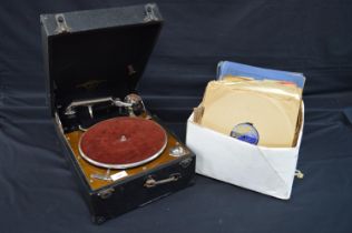 Black cased Columbia No. 202 gramophone together with a small quantity of records Please note