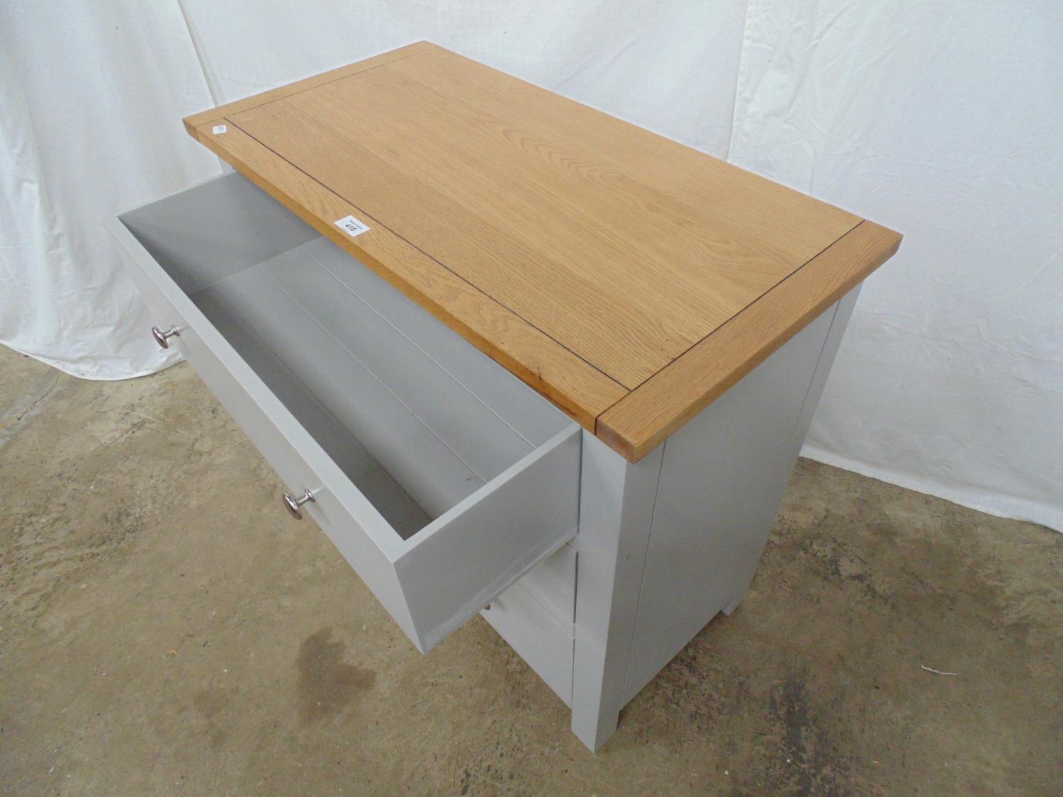 Modern oak top chest of three drawers with grey finish to base, having three long drawers with - Image 2 of 2