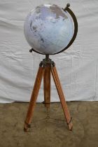 Modern 15" globe on adjustable tripod stand Please note descriptions are not condition reports,