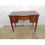 Inlaid mahogany ladies desk with gilt tooled leather insert over two bands of three drawers and