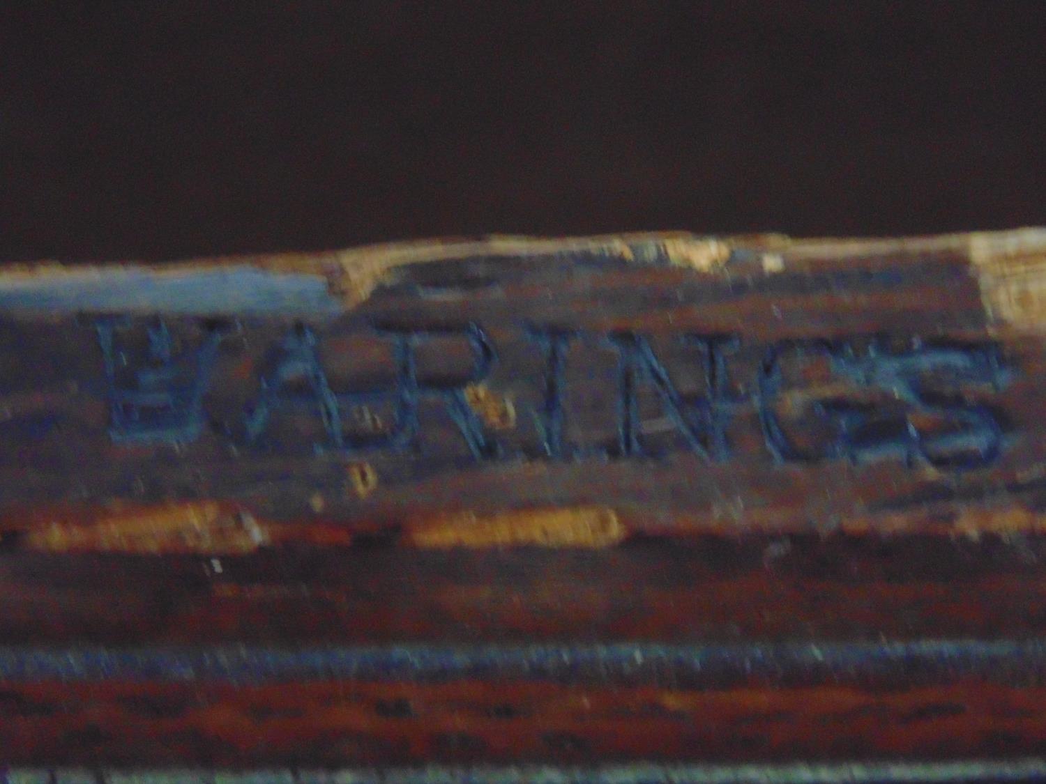 Warings oak chest of two short and three long crossbanded drawers with brass handles, standing on - Image 5 of 5