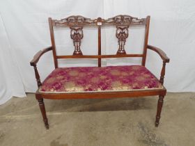 19th century mahogany framed two seater settee with carved and pierced cresting rail and back splat,