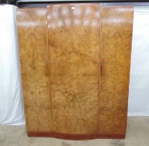 Early 20th century walnut triple wardrobe with five fitted shelves to the right hand side together