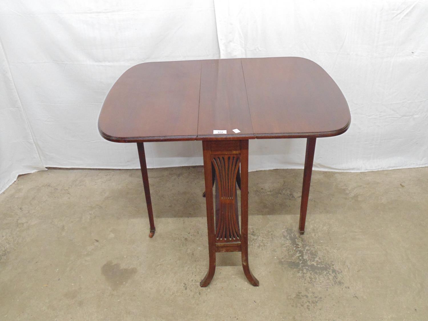 Mahogany Sutherland table having lyre ends leading to slender second tier, standing on splayed - Image 2 of 2